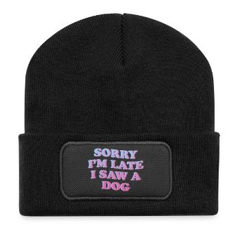 Désolé, je suis en retard – Déclaration amusante de chien - Beanie recyclé à patch - noir - Devant