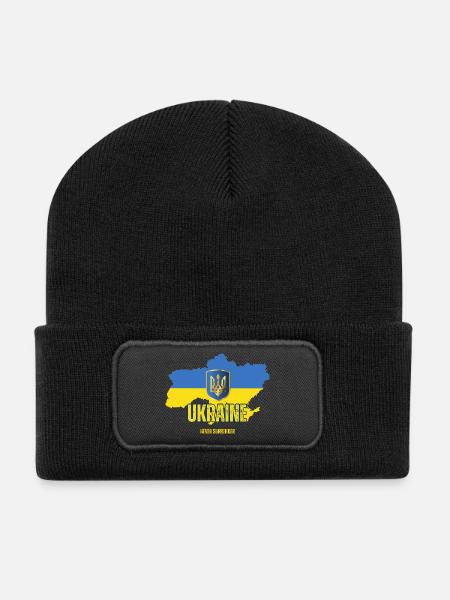 Ukrainische Flagge, Ukrainischer Stolz - Recycelte Patch Beanie - Schwarz