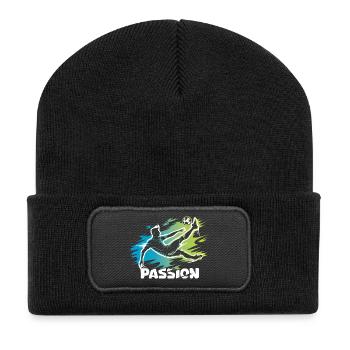 Passion – Fußball-Design für echte Kicker - Recycelte Patch Beanie - Schwarz - Vorne