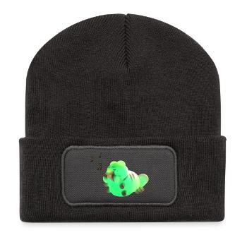 Little cute caterpillar welcomes the sunrise with her - Recycled Patch Beanie - dark grey - Front