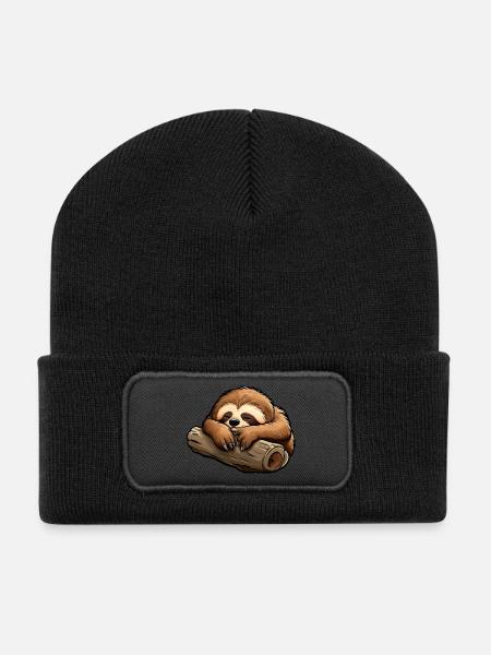 Chilliges Faultier - Recycelte Patch Beanie - Schwarz
