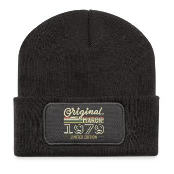Born in March 1979 Birthday Gift March 1979 - Recycled Patch Beanie - dark grey - Front