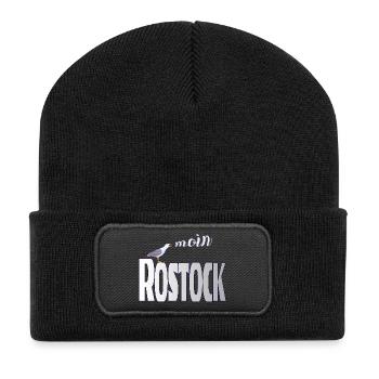 Rostock Möwe & Moin Ostsee - Recycelte Patch Beanie - Schwarz - Vorne