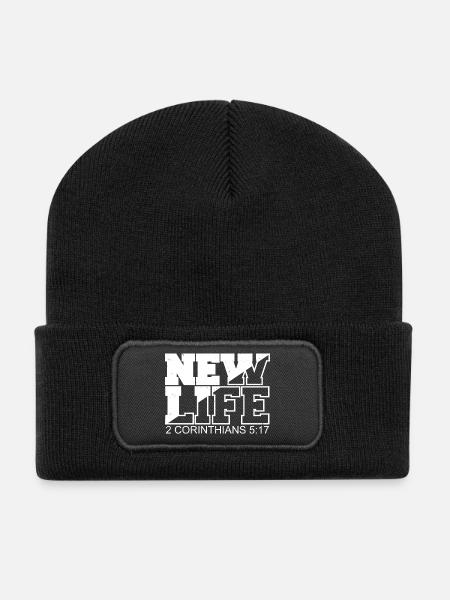 NEW LIFE Bible Verse Proverb - Recycled Patch Beanie - black