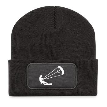 Silhouette minimaliste de kitesurfeur kite - Beanie recyclé à patch - charbon - Devant