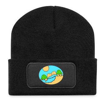 2 Turtles Beach Couple In Love Kissing Sea - Recycled Patch Beanie - black - Front