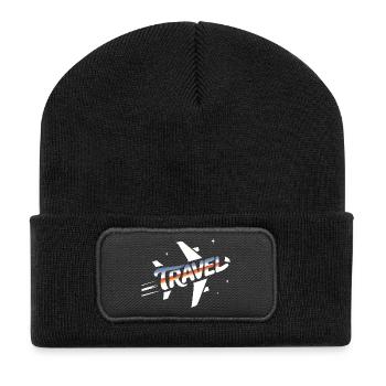 Avion de voyage - Pictogramme de vacances cool - Beanie recyclé à patch - noir - Devant
