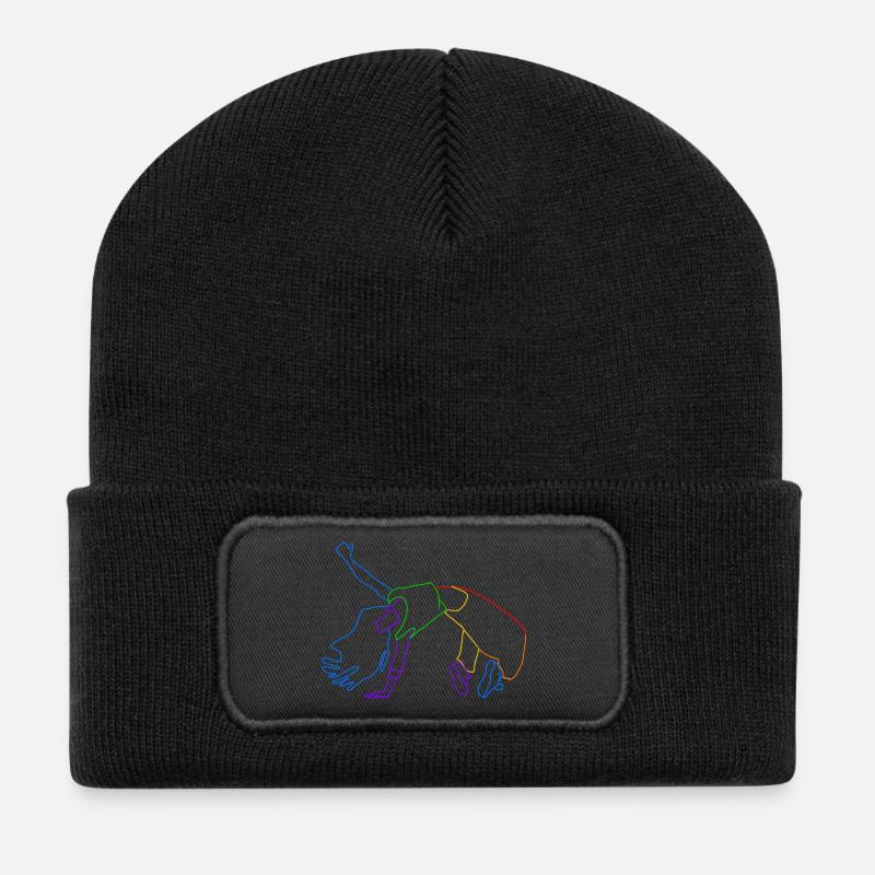 Farblinienakrobat in Bewegung - Recycelte Patch Beanie - Schwarz