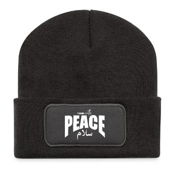 Ich komme mit Peace Typography Design - Recycelte Patch Beanie - Dunkelgrau - Vorne
