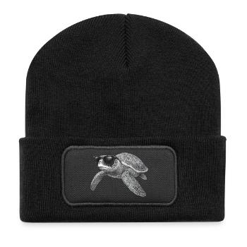 Cooler Meeresschildkröte mit Sonnenbrille - Recycelte Patch Beanie - Schwarz - Vorne