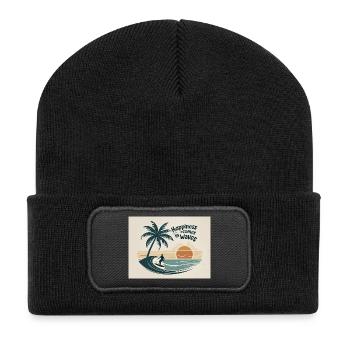 Surfeur surfant sur la vague avec coucher de soleil au bord de la mer - Beanie recyclé à patch - noir - Devant