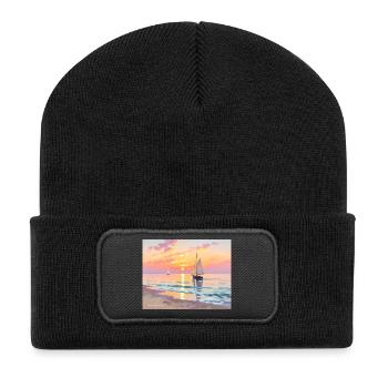 Nautical Sunset on the Beach - Recycled Patch Beanie - black - Front