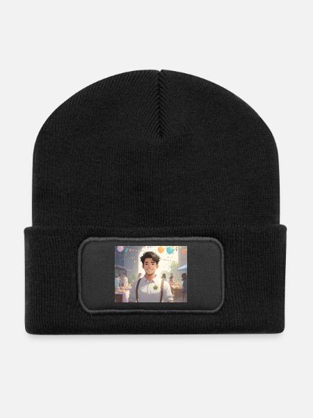 Portrait of a young man at a summer party - Recycled Patch Beanie - black