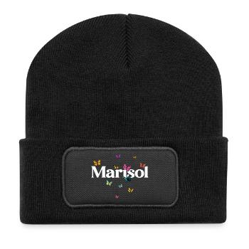 Schöner Mädchenname MARISOL mit Schmetterlingen  - Recycelte Patch Beanie - Schwarz - Vorne