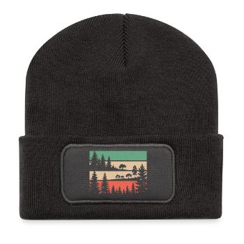 Retro forest nature silhouette trees motif hiking - Recycled Patch Beanie - dark grey - Front