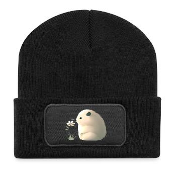 Cute hamster with flower - Recycled Patch Beanie - black - Front