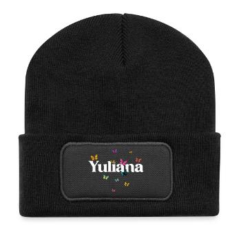 Beautiful girl's name with butterflies YULIANA - Recycled Patch Beanie - black - Front