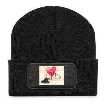 Motif de coeur avec dessin au trait Tasse à café amoureuse - Beanie recyclé à patch - noir - Devant