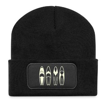 Minimalist Abstract Surfboards - Recycled Patch Beanie - black - Front