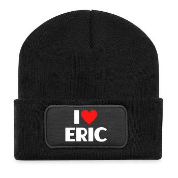 I love Eric Rotes Herz Romantischer Name Fan - Recycelte Patch Beanie - Schwarz - Vorne