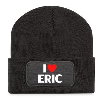 J'aime Eric Red Heart, fan du nom romantique - Beanie recyclé à patch - charbon - Devant