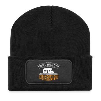 Camper Camping Wohnwagen Spruch - Recycelte Patch Beanie - Schwarz - Vorne