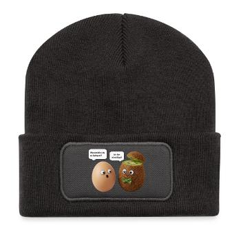 Kiwi and Egg Comedy Design - Recycled Patch Beanie - dark grey - Front