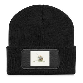 Charmanter Froschfischer Illustration - Recycelte Patch Beanie - Schwarz - Vorne