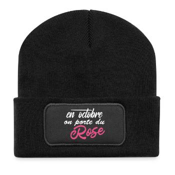 In October we wear pink - breast cancer - Recycled Patch Beanie - black - Front