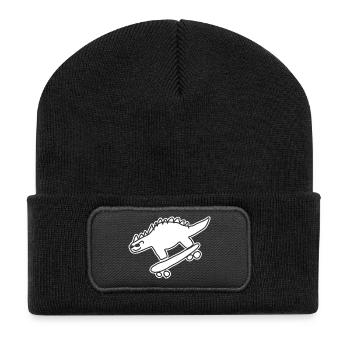 Dino auf Skateboard – Kawaii & Urban Style - Recycelte Patch Beanie - Schwarz - Vorne