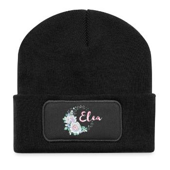 Für Elea - Recycelte Patch Beanie - Schwarz - Vorne