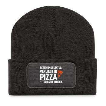 Beziehungsstatus Verliebt in Pizza - Recycelte Patch Beanie - Dunkelgrau - Vorne