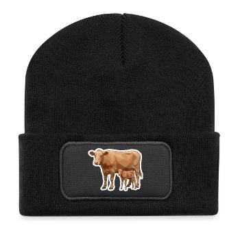 Cow and Calf – Polygon Art in Modern Style - Recycled Patch Beanie - black - Front