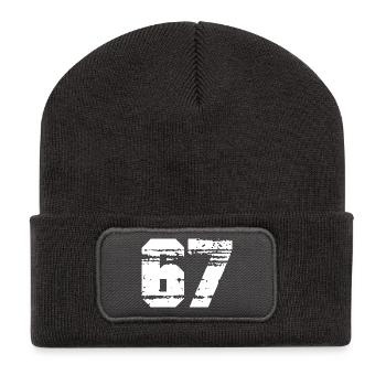 Number 67 in black and white contrast - Recycled Patch Beanie - dark grey - Front