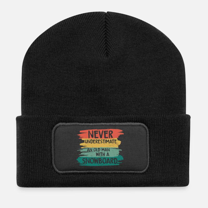 Never underestimate old snowboarder - Recycled Patch Beanie - black