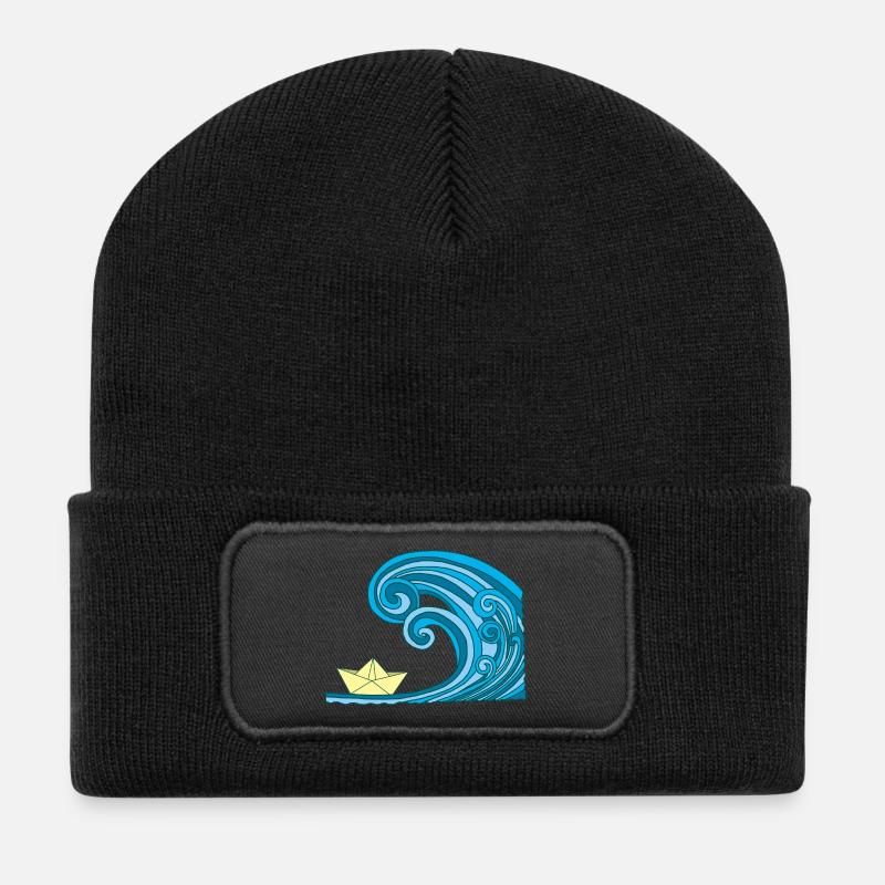 Paper Boat & Ocean - Recycelte Patch Beanie - Schwarz