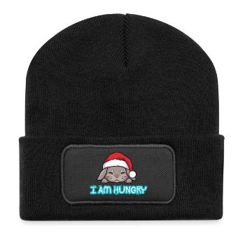 Weihnachten Gourmet Hase - Recycelte Patch Beanie - Schwarz - Vorne
