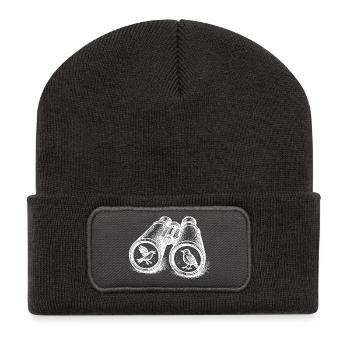Vogelbeobachtung Fernglas Vintage Skizze - Recycelte Patch Beanie - Dunkelgrau - Vorne