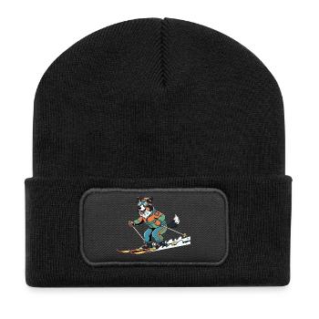 Skiender Hund Wintersport Lustiger Pistenheld - Recycelte Patch Beanie - Schwarz - Vorne