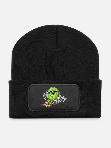 Watermelon on skis with sunglasses - Recycled Patch Beanie - black