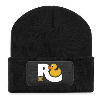 Gummiente Rente 2026 - Ruhestand - Pension - Recycelte Patch Beanie - Schwarz - Vorne