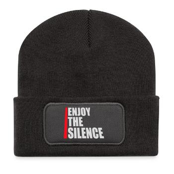 Enjoy The Silence Spruch Ruhe Stille Introvertiert - Recycelte Patch Beanie - Dunkelgrau - Vorne