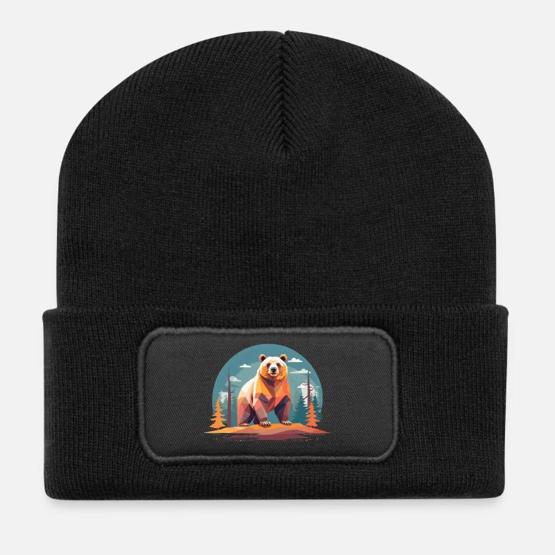 Polygon bear in the forest - Recycled Patch Beanie - black