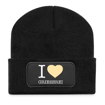 I love Grießbrei - Recycelte Patch Beanie - Schwarz - Vorne