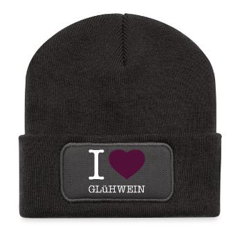 I love Glühwein - Recycelte Patch Beanie - Dunkelgrau - Vorne