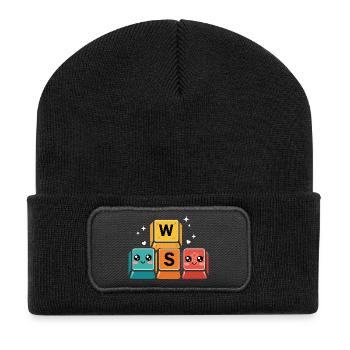 WASD Tasten Lustiges Gamer Geschenk - Recycelte Patch Beanie - Schwarz - Vorne