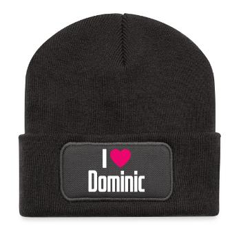 I Love Dominic Pink Heart I Love Dominic - Recycled Patch Beanie - dark grey - Front