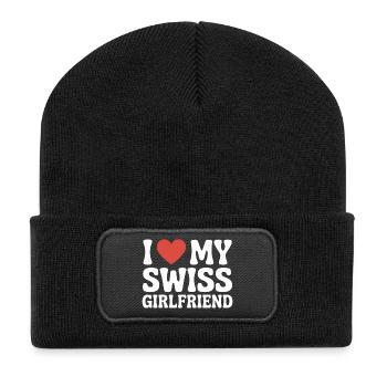 I love my swiss girlfriend Valentinstag Schweizer - Recycelte Patch Beanie - Schwarz - Vorne