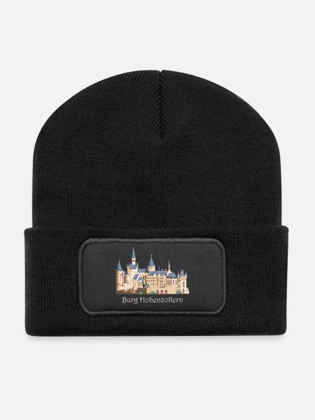Burg Hohenzollern Illustration, Handzeichnung - Recycelte Patch Beanie - Schwarz