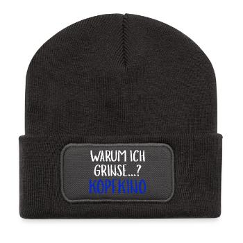 Warum Ich Grinse Kopfkino Funny Slogan Humour - Recycelte Patch Beanie - Dunkelgrau - Vorne